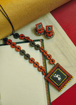 Load image into Gallery viewer, Warli Painted Teracotta Necklace and Earrings
