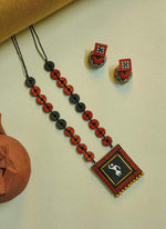 Load image into Gallery viewer, Warli Painted Teracotta Necklace and Earrings
