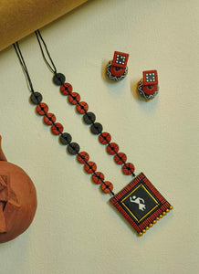 Warli Painted Teracotta Necklace and Earrings