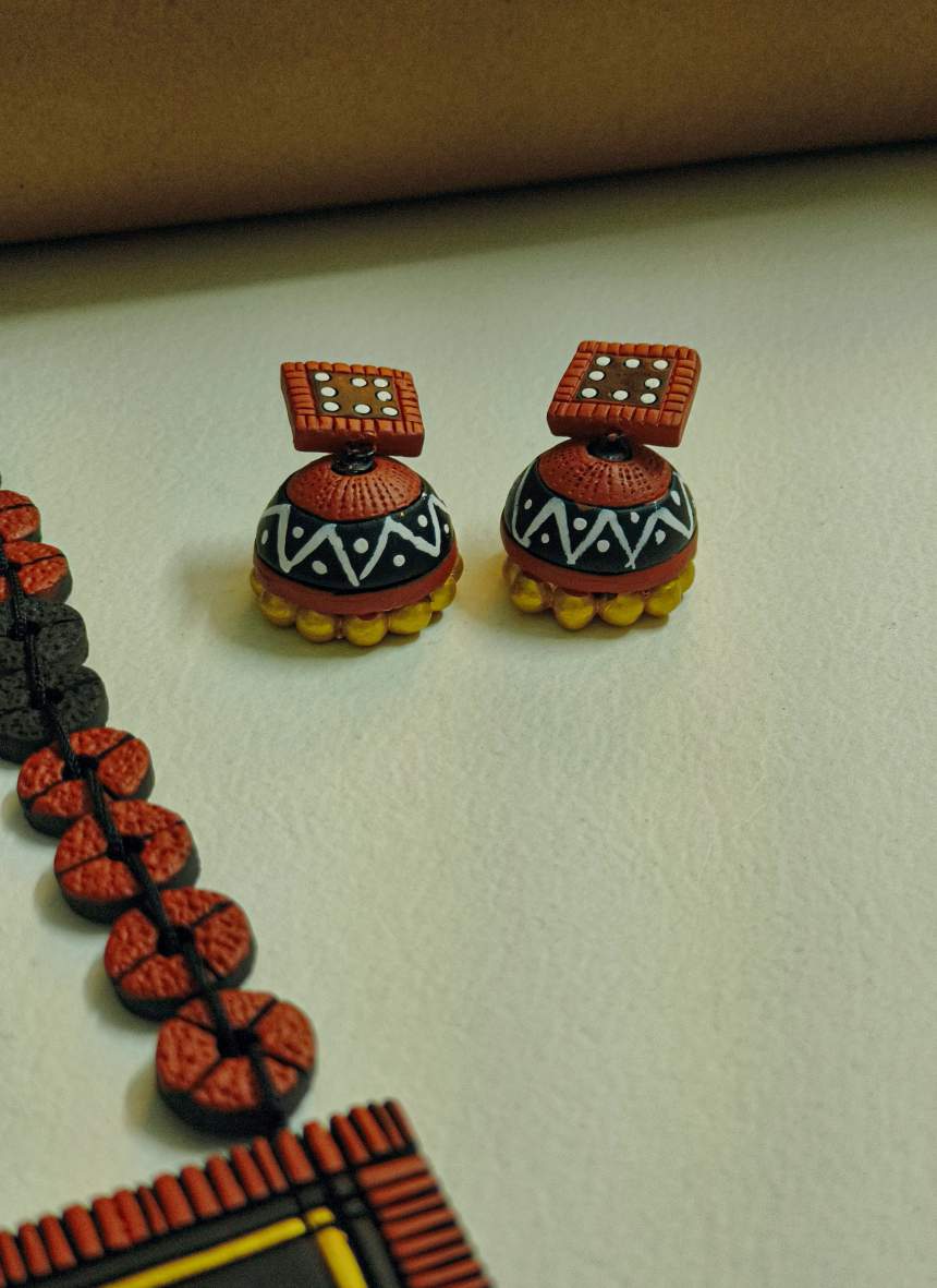 Warli Painted Teracotta Necklace and Earrings