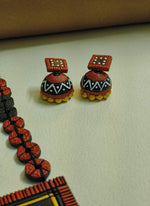 Load image into Gallery viewer, Warli Painted Teracotta Necklace and Earrings
