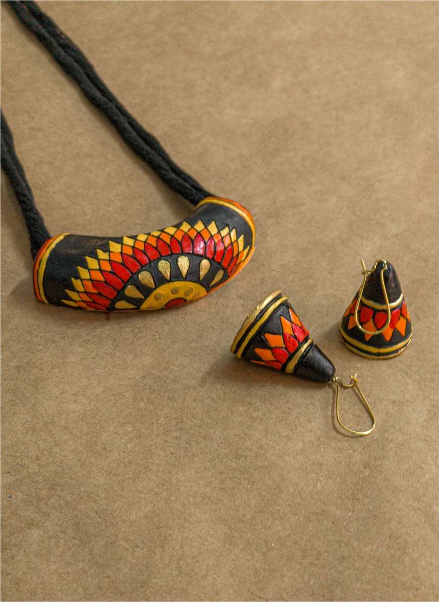 Teracotta Traditional Black Necklace and Earrings