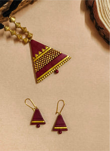 Teracotta Maroon Minimal Necklace and Earrings