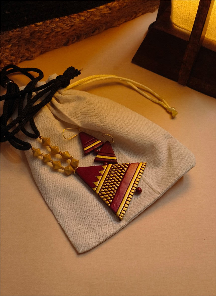 Teracotta Maroon Minimal Necklace and Earrings